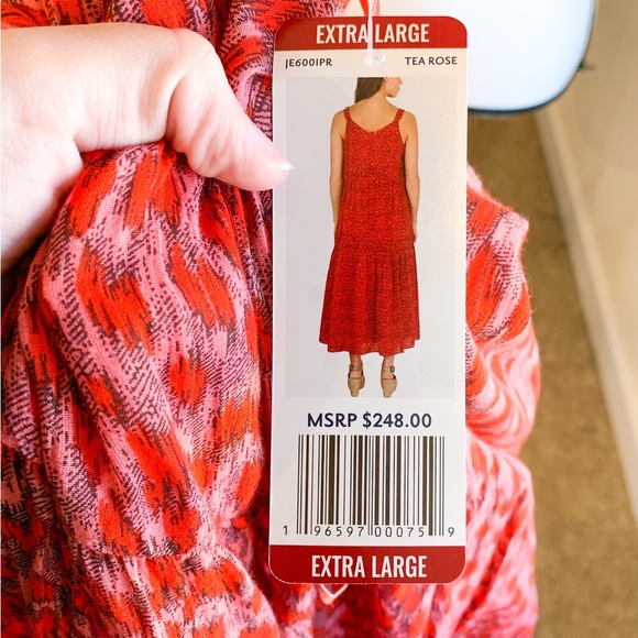 NWT Joie Tiered CottageCore Tea Rose Red Pink Print Maxi Loose Fit Dress - Picture 10 of 10